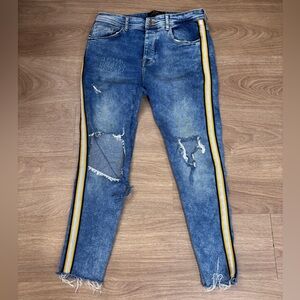Zara Blue Distressed Jeans with Yellow Stripe